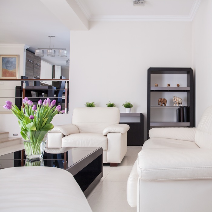 Welcoming living room with fresh flowers